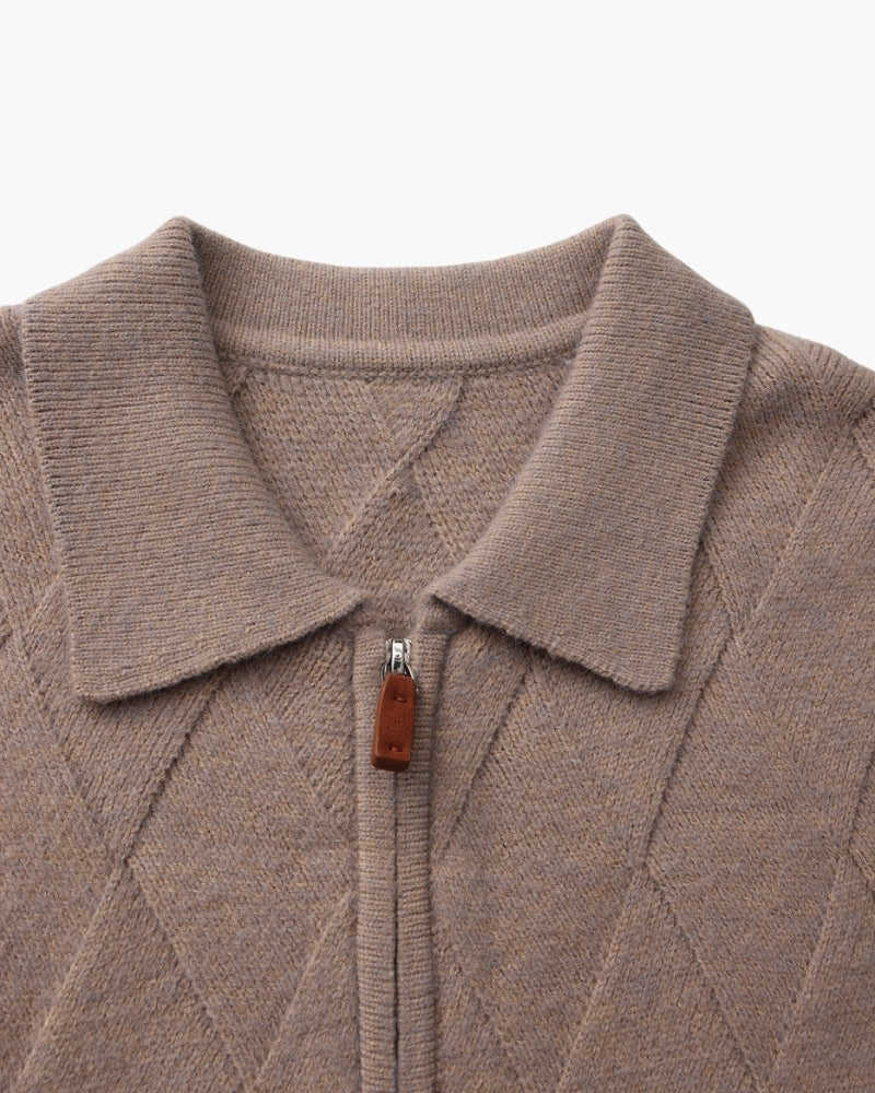 Rowell Diamond Knit Zip Cardigan