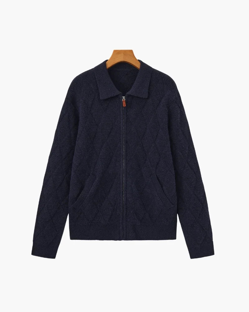 Rowell Diamond Knit Zip Cardigan
