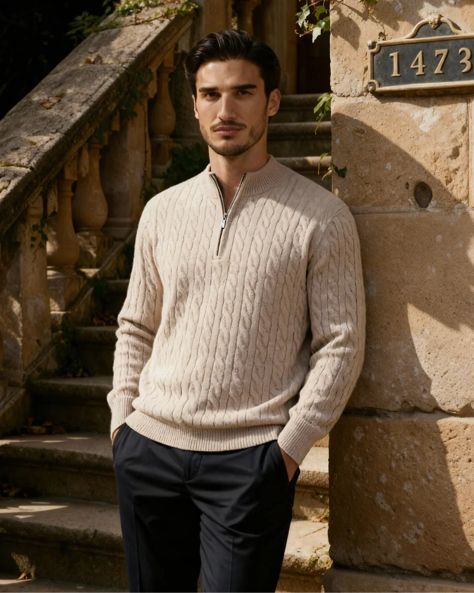 Rowell Cashmere Cable Half-Zip