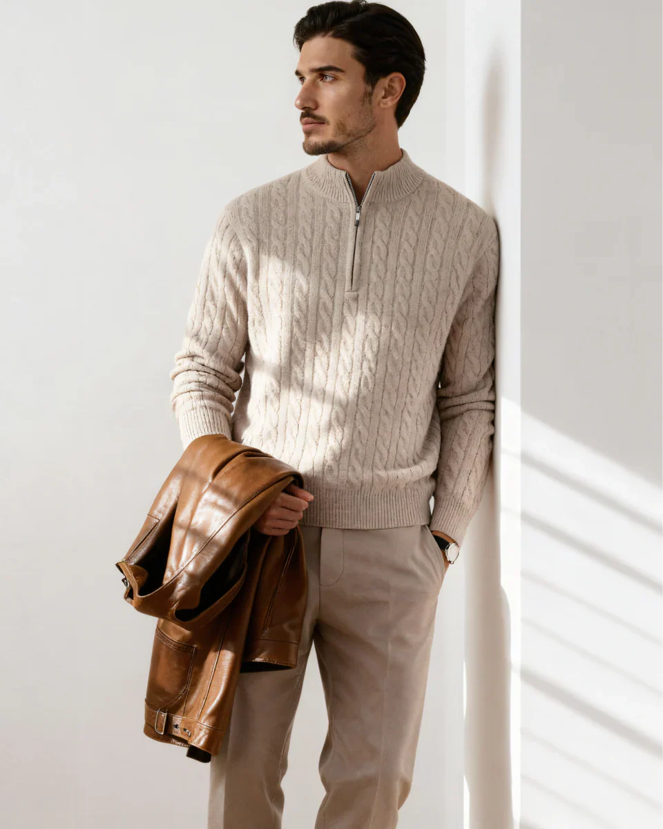 Rowell Cashmere Cable Half-Zip