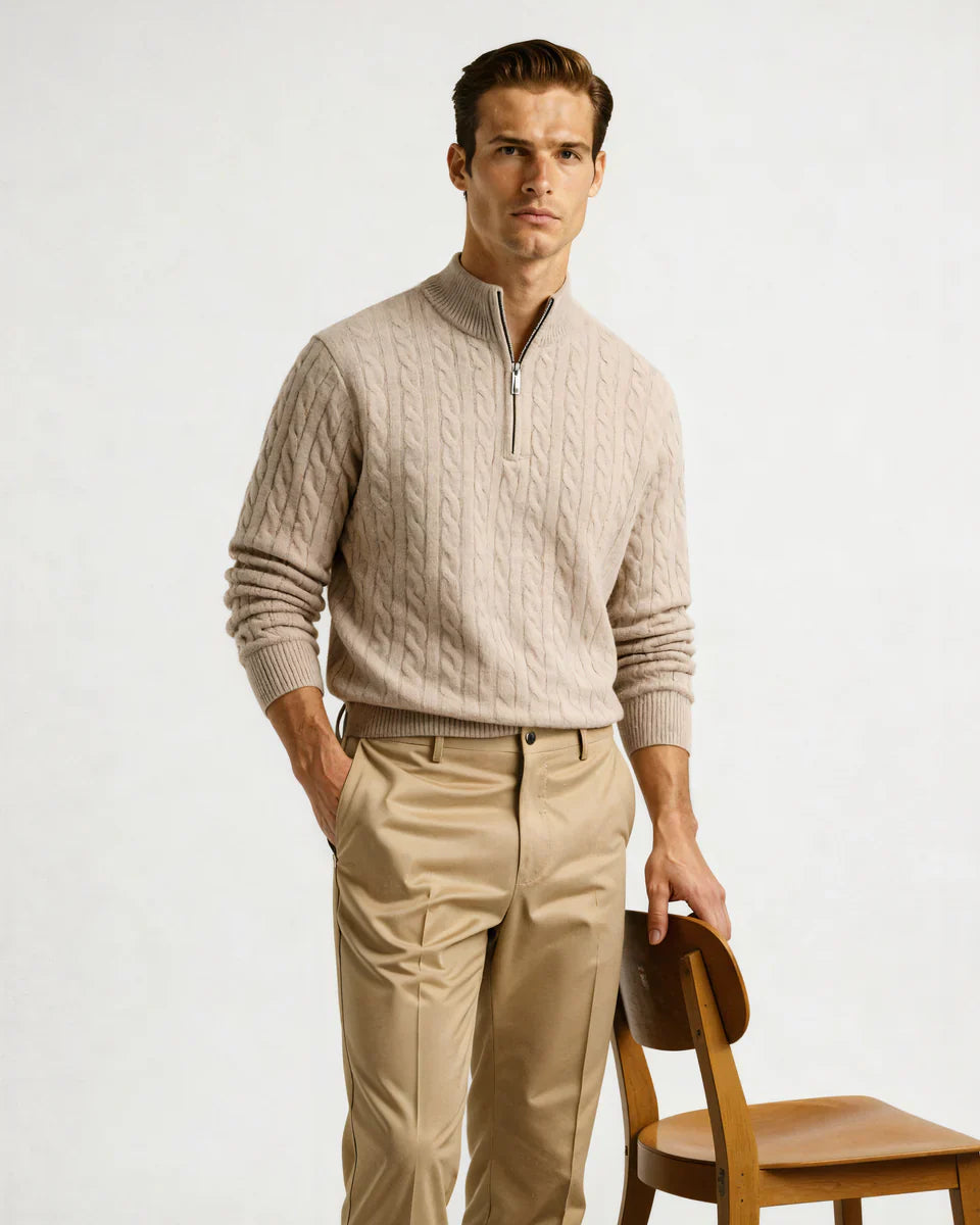 Rowell Cashmere Cable Half-Zip