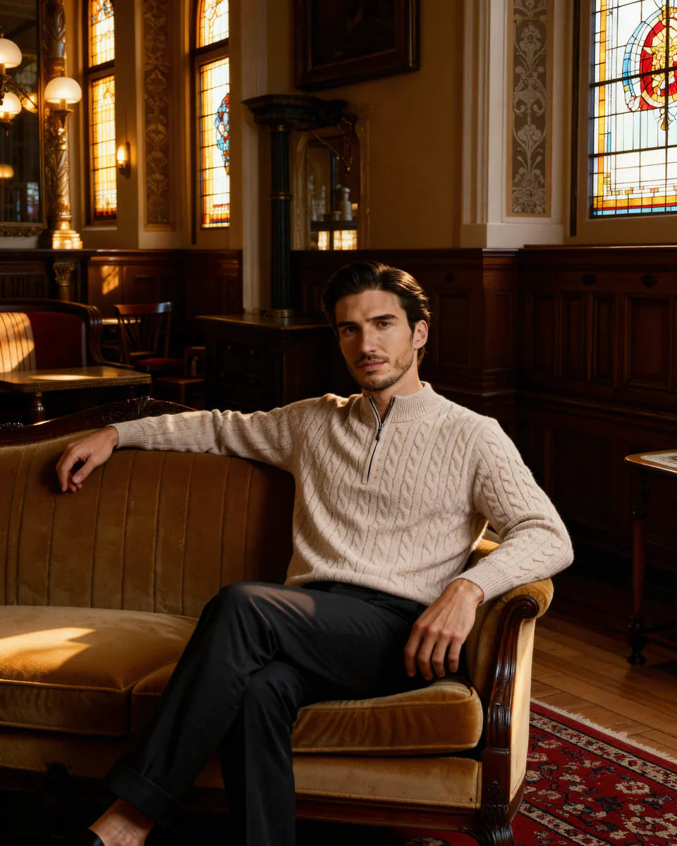 Rowell Cashmere Cable Half-Zip