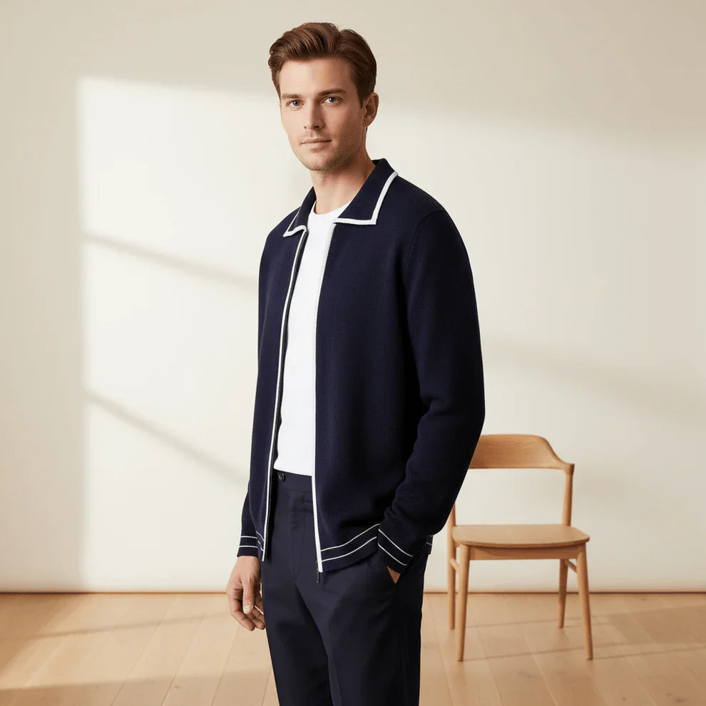 Refined Contrast Polo Cardigan