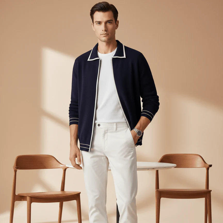 Refined Contrast Polo Cardigan
