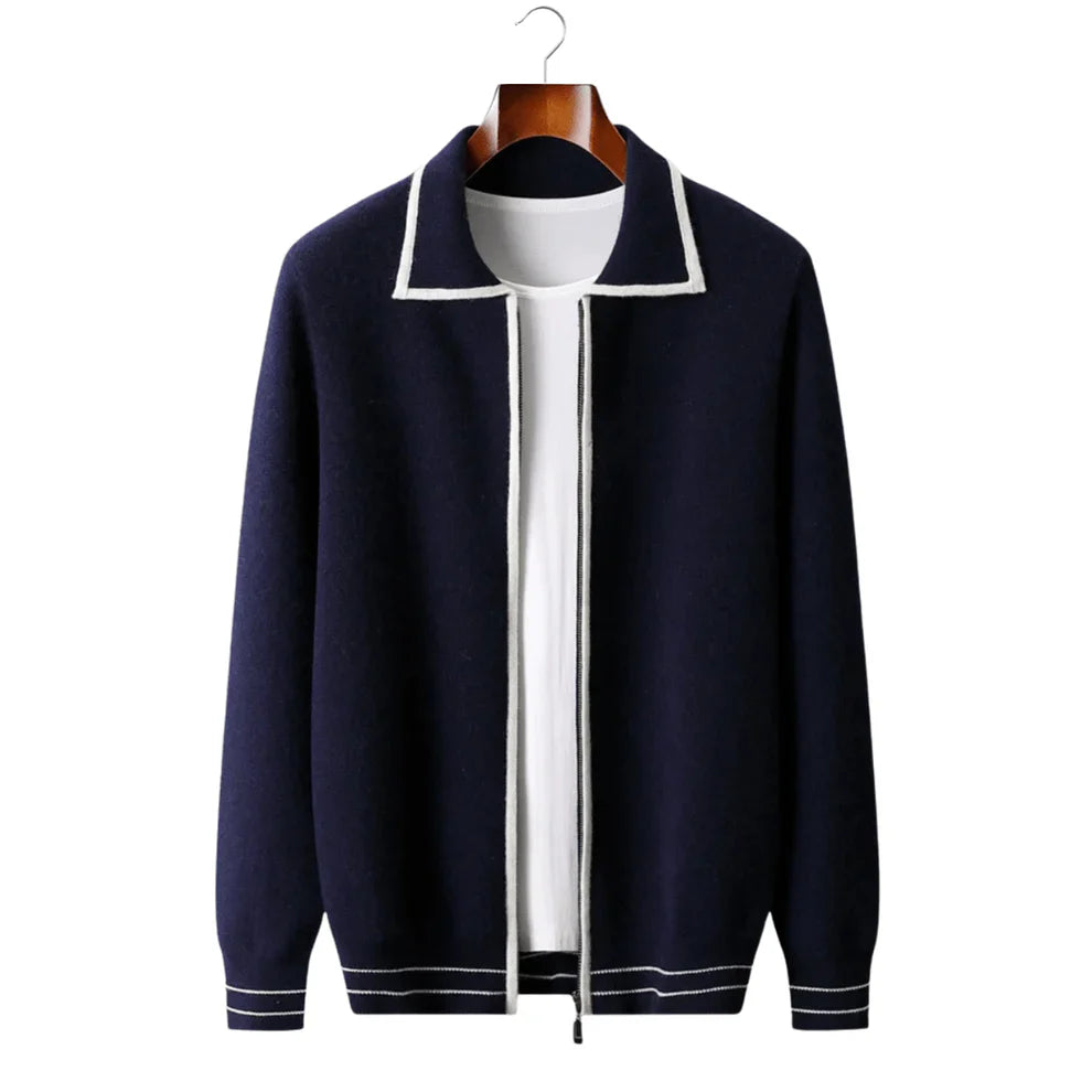Refined Contrast Polo Cardigan